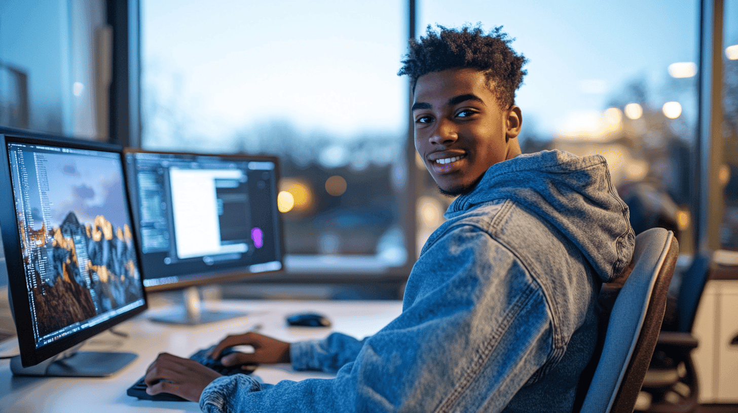 Students learning online - decorative background